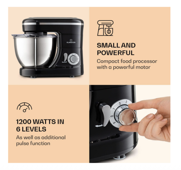 Amazon.de Klarstein Bella Kuechenmaschine Knetmaschine mit 6 Geschwindigkeitsstufen Ruehrmaschne aus Edelstahl Pulsfunktion 2